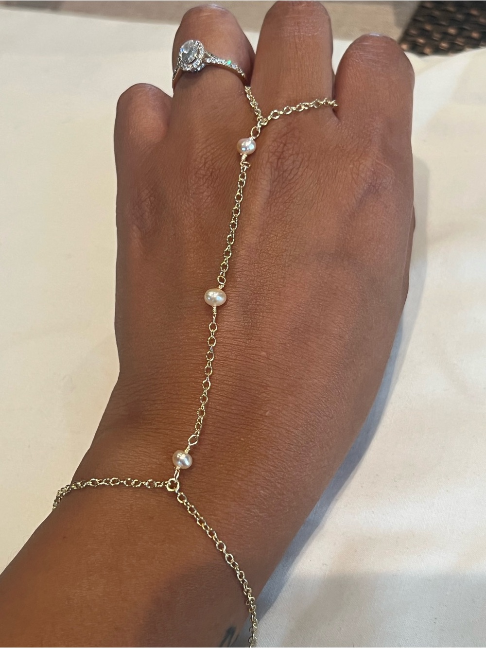Peach fresh water pearls hand chain